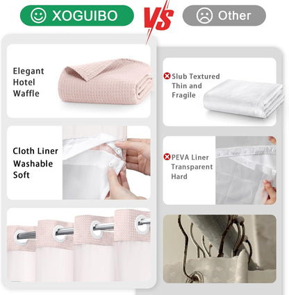 No Hook Shower Curtain and Liner Set,Blush Pink Hotel Waffle Shower Curtain with Liner 75" L x 72" W