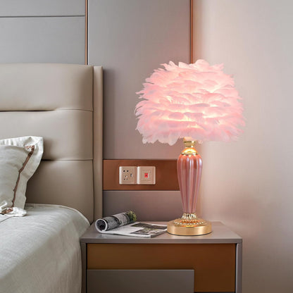 ZYLEISENBAO Pink Feather Lamp Creative Princess Bedside Lamp Feather Table Lamp Cute Goose Nightstand Light for Girl Bedroom Living Room Entryway Hotel Office Wedding Valentines