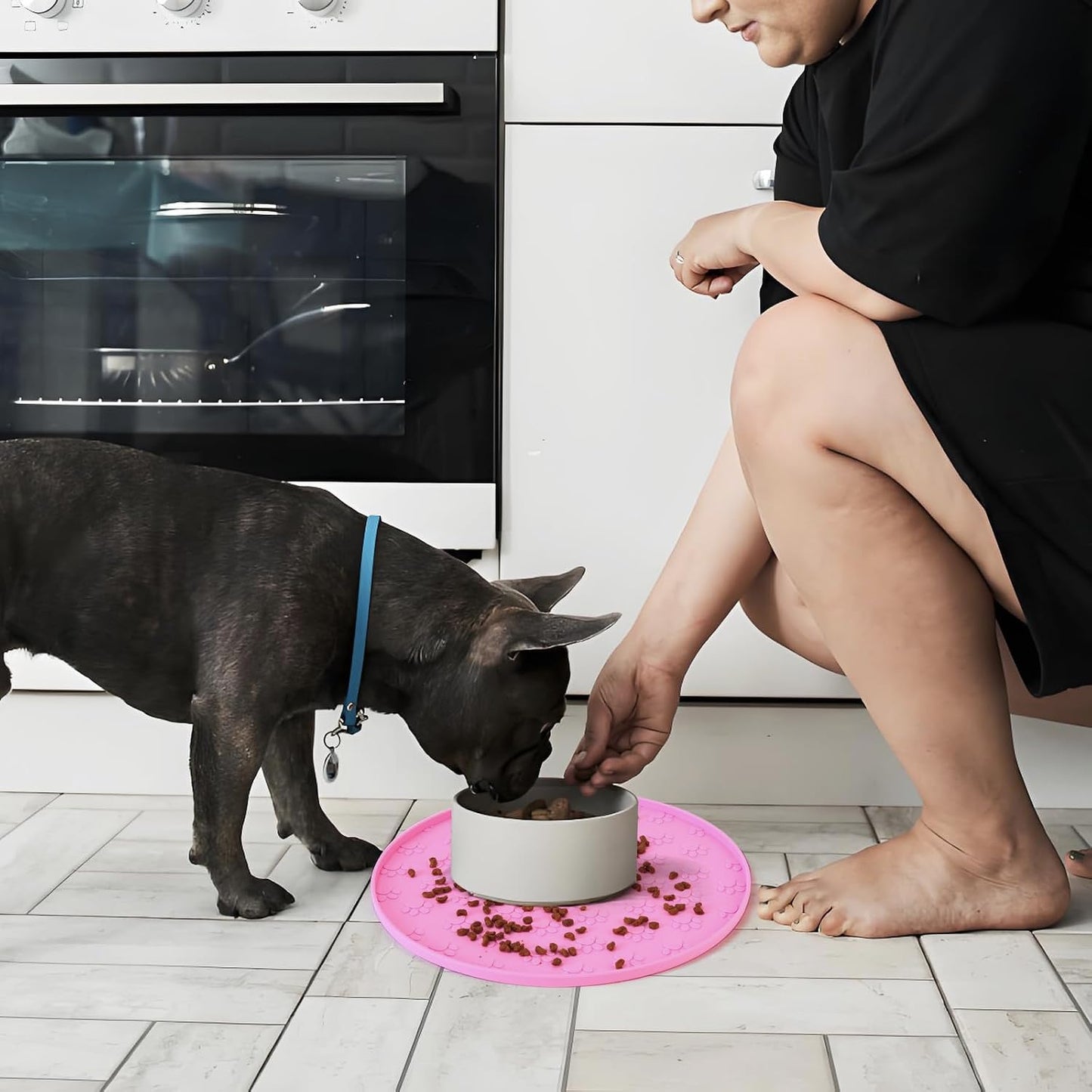 Silicone Pet Food Mat - Waterproof Dog Food Bowl Mat Cat Feeding Mat Thicker Pet Placemat Eating Mat with High Lip to Prevent Spills, Dog & Cat Water Bowl Mat for Messy Drinkers to Protect Floors,Pink