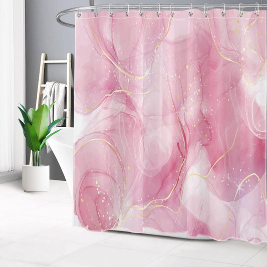 HVEST Modern Marble Shower Curtain, Pink and Gold Luxurious Marble Bathroom Curtain with Hooks, Abstract Art Bath Curtain Polyester Fabric Bath Decor Accessories, 72x72 Inches,YL30460Q