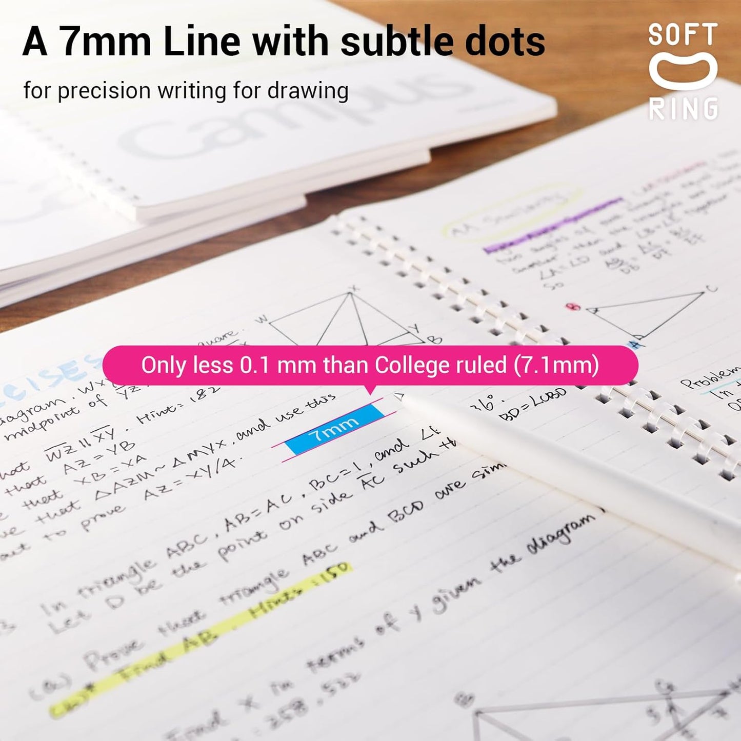 Kokuyo Spiral Notebook Journal, 4 Pack Campus B5 Soft Ring Notebooks with Dotted A 7mm Rule, 40 Sheets, Aesthetic 1 Subject Notebook in Blue Pink Yellow Green, College Office Note Taking