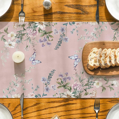 Artoid Mode Pink Floral Wildflower Leaf 210 GSM Spring Table Runner, Seasonal Summer Kitchen Dining Table Decoration for Home Party Decor 13x72 Inch