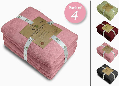 Luxury Bath Towels Set of 4 (27” x 54”) | Towels for Bathroom | Super Soft | Highly Absorbent Towels for Home, Spa, Gym (Pink)