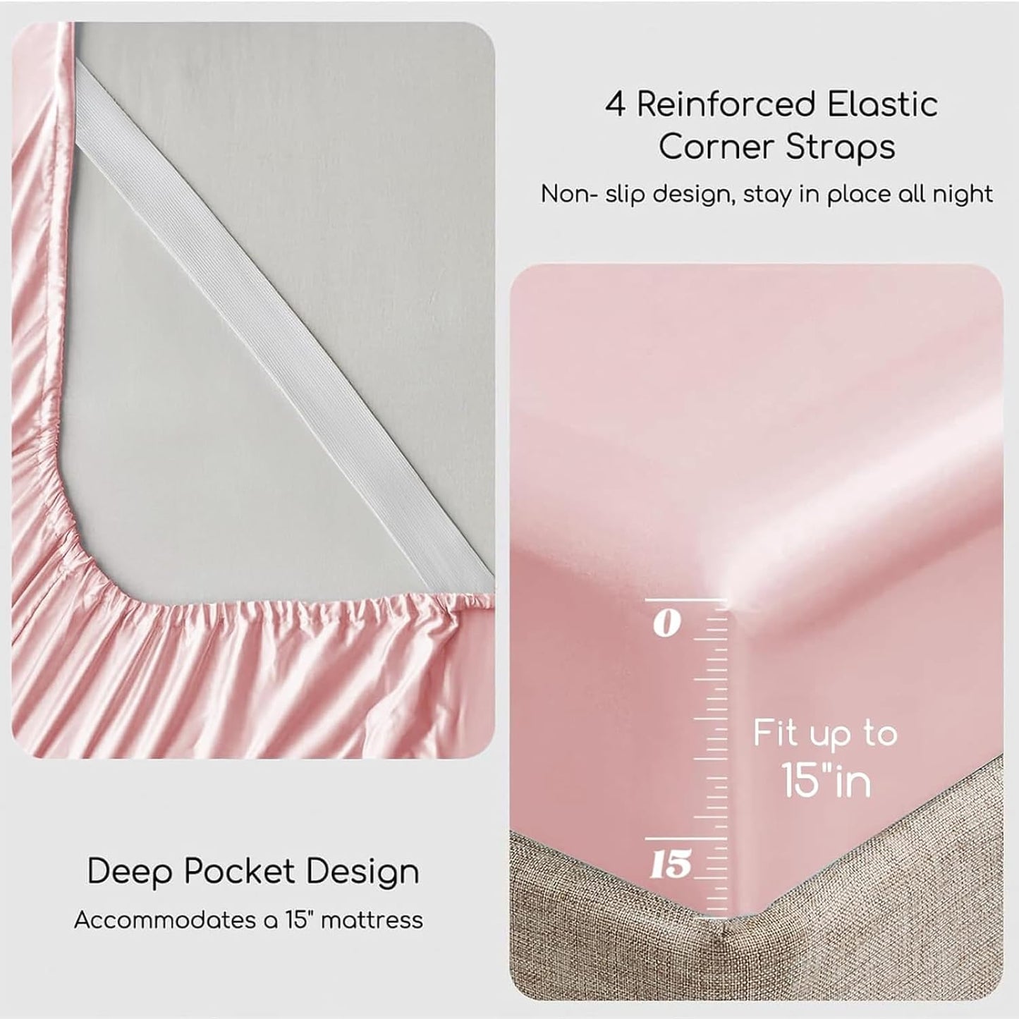 MR&HM Satin Bed Sheets, Queen Size Sheets Set, 4 Pcs Silky Bedding Set with 15 Inches Deep Pocket for Mattress (Queen, Light Pink)