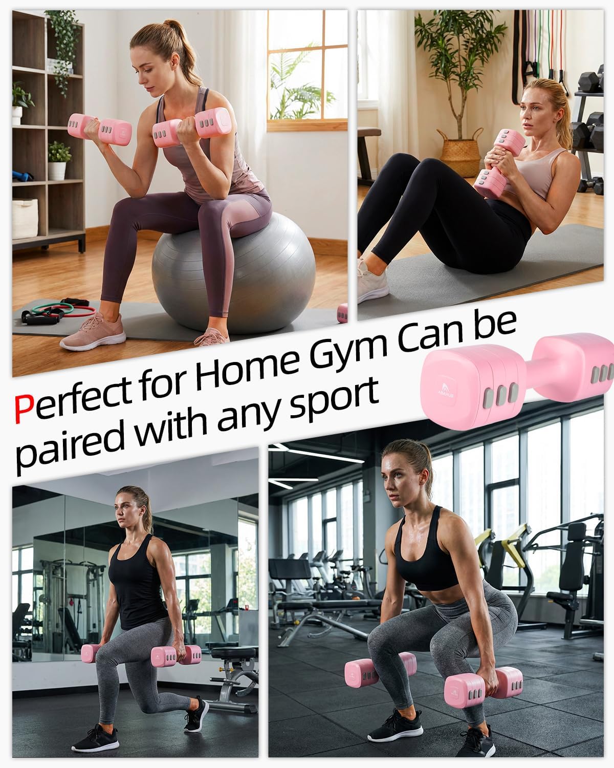 Abahub Dumbbell Set for Home Gym, 4 in 1 Adjustable Weights Dumbbells Set with Kettlebell Grip Converter for Women
