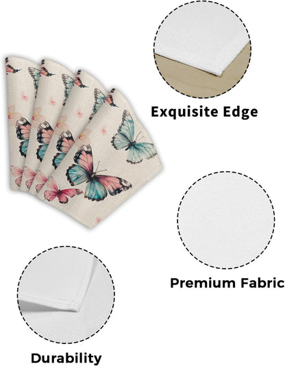 Round Table Placemats Set of 2, Retro Peach Blossom Butterfly Wedge Table Mat Washable Placemat, Animal Plants on Linen Fan Shape Place Mats for Kitchen Indoor Outdoor