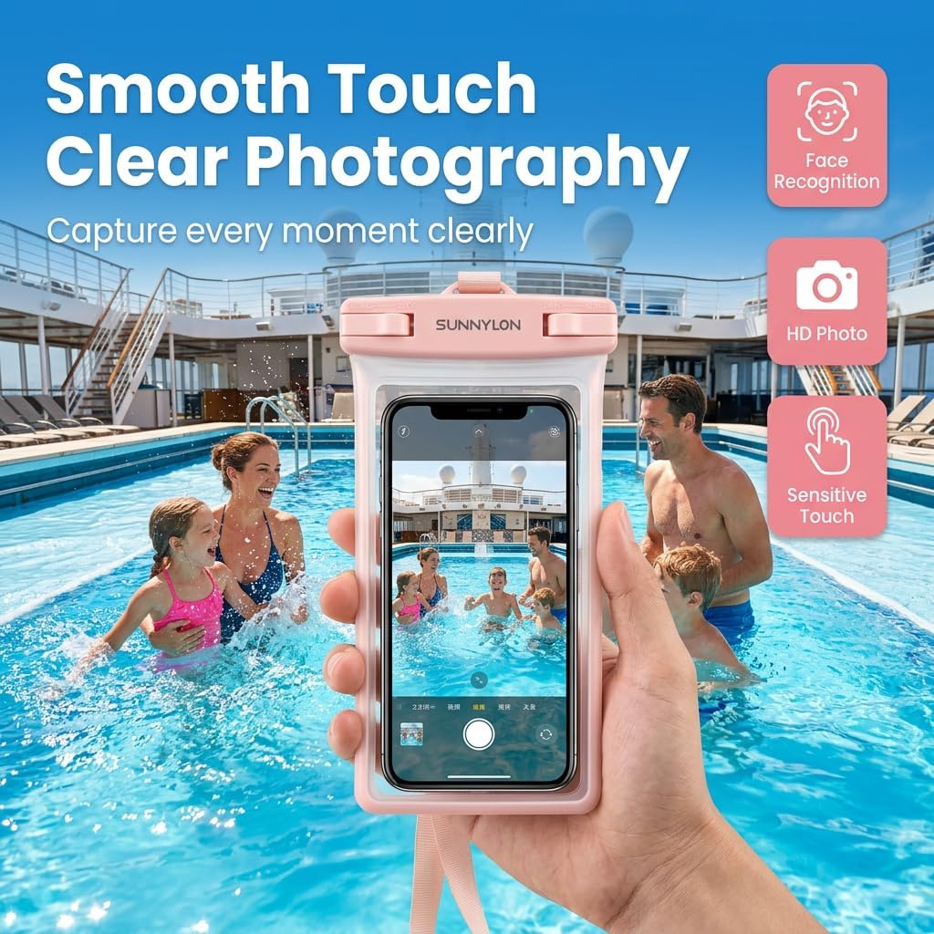 3D Waterproof Phone Pouch, IPX8 100FT Underwater Phone Case,Soft TPU Cell Phone Dry Bag with Lanyard,7 Inch Fits iPhone 17-11 Pro Max, Samsung Galaxy S26/S25/S24 Ultra, Beach Pool (1-Pack Pink)