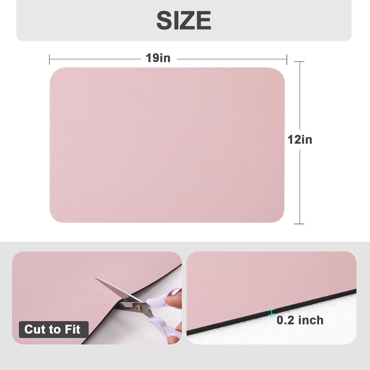 Ecotrim Absorbent Coffee Mat , Stain Hiding PU Leather Surface, Non-Slip Natural Rubber Backing, Quick Dry Mat for Espresso Machine, Kitchen Counter ,Pink | 12" x 19"