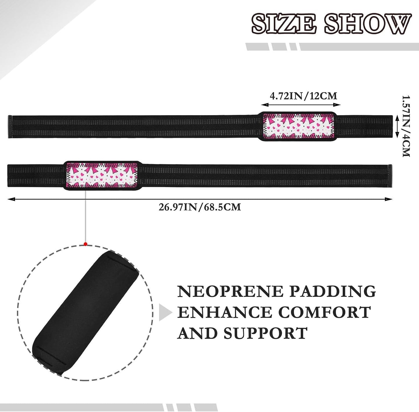 Nander Cute Pink Bows Lifting Straps for Weightlifting,Wrist Straps with Thick Neoprene Padding,Pro Heavy Duty Gym Wrist Wraps for Powerlifting, Bodybuilding & Strength Training