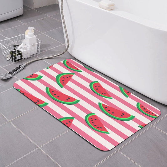 Pink Watermelon Stripes Print Absorbent Bath Mat Non Slip Washable Doormat 19.7x31.5 in Quick Dry Shower Mat Thin Floor Rug for Bathroom Kitchen Entryway
