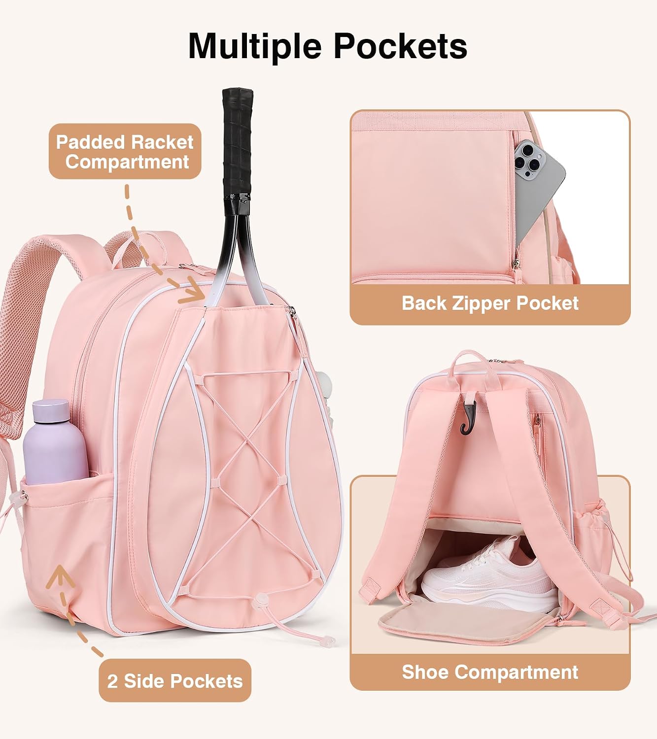 Marvolia Tennis Bags for Women Men, Tennis Backpack Holds 2 Rackets with Ventilated Shoe Compartment & Wet Pocket, Tennis Racket Bag Backpack for Pickleball Tennis Badminton