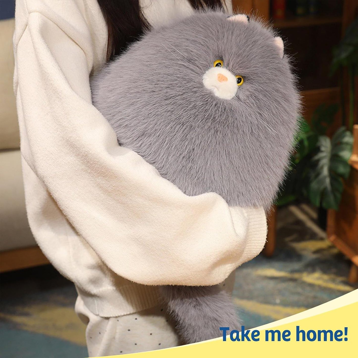 PEACH CAT Fat Cat Stuffed Animal 11.8" Big Kitten Plushies Cute Plush Toys Birthday Gifts for Kids Grey