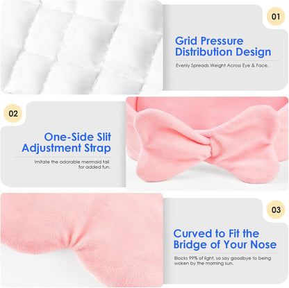 Weighted Eye Mask for Sleeping, Soft Minky Sleep Mask for Side Sleeper with Adjustable Buckle, 100% Blockout Design, Ideal for Meditation, Relaxation and Travel, Includes Storage Pouch (Pink)