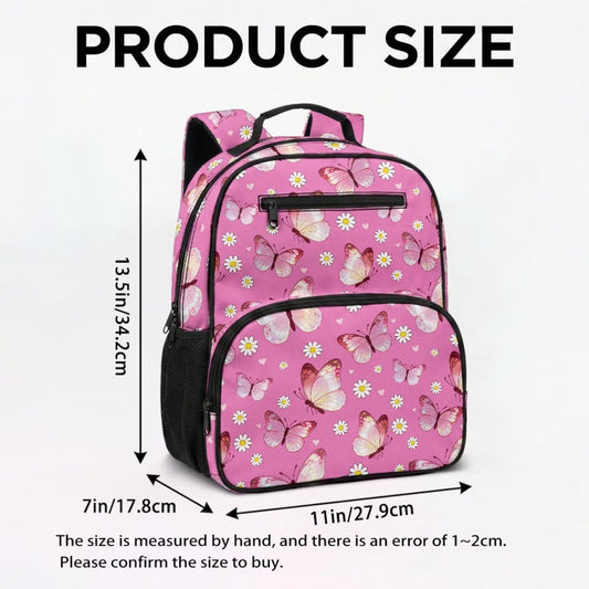 COEQINE Customized Backpack for Kids Girls School with Lunch Box Preschool Butterfly Pink Floral Girls Bookbag Ages 4-6-8-10 Kindergarten with Water Bottle Side Pocket Diaper Bag Backpack,13 In