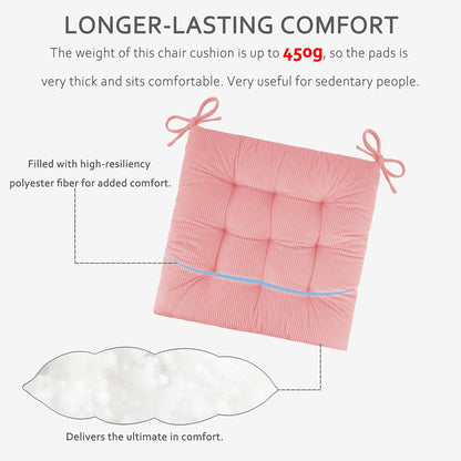ELFJOY 4 Pack Chair Cushions for Dining Kitchen Chairs 18 Inches Seat Cushion Pads Warm Thick Corduroy Comfort Chair Cushions for Office with Ties(18", Light Pink)