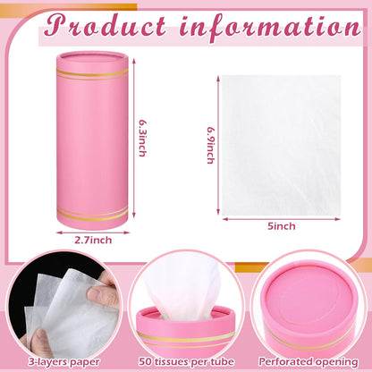 Fourluoo 12 Pack Car Tissue Cylinder Holder Bulk with 3 Ply Facial Tissues, Round Napkin Holders for Cup Holder Cylinder Travel Paper Tubes Bulk Round Napkin Boxes Packs(Pink)