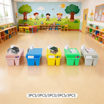 Kids Lap Desk, Stackable Portable Lap Tray with Storage Slots - Multicolor Kids Plastic Table (Blue+White+Pink+Green+Yellow, 15PCS)