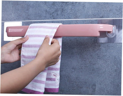 Wall Mounted Towel Rack Pink Self Adhesive Towel Shelf for Bathroom Kitchen Space Saving Storage