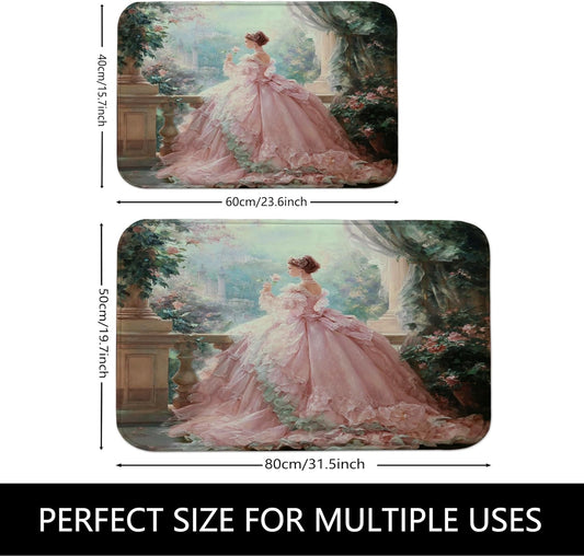 Elegant Peach Floral Quick Dry Bath Mat, Vintage Garden Princess Absorbent Non Slip Shower Mat, Romantic Memory Foam Washable Bath Rugs for Bathroom Toilet Restroom Decorative 20x32 Inch