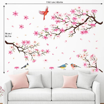 DECOWALL SG2-2305 Cherry Blossom Branch (Pink ver.) Wall Stickers Decals Peel and Stick Bedroom Living Room Flower murals décor Floral Bird Furniture Art Removable Nursery Baby Birch