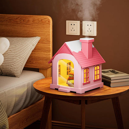 Christmas Village Houses Humidifier 500ml, Cute Snow House Cool Mist Humidifier with Snowman Figurines & Night Light for Bedroom & Office Décor (Pink)