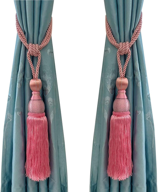 Selling Wonderful Curtain Holdbacks Curtains Tiebacks Home Decorative Braided Buckle Fastener Accessories Window Drapery Ball Tassels Tiebacks, Set of 2(Pink)
