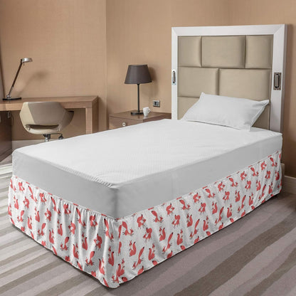 Lunarable Squirrel Bed Skirt, Little Pink Squirrels Under Snowfall Rodent Animal Character Winter Theme, Elastic Bedskirt Dust Ruffle Wrap Around for Bedding Decor, Twin/Twin XL, Pink Peach White