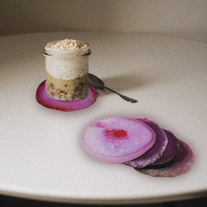 Geode Agate Slice Coasters Dyed Pink 3-4" Set of 4 Crystal Decorations Art Coaster Stone Bar Sets for The Home Drinks