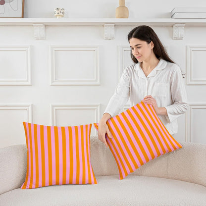 Feelyou Kids Pink Orange Throw Pillow Covers 24 x 24-Inch Set of 2 Abstract Decor Pillowcase for Boys Girls Teens Bedroom Decor Stripes Cushion Case Soft Microfiber Women Men Geometric Indoor Outdoor