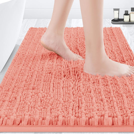 ACCUMTEK Upgrade Luxury Coral Bathroom Rug Mat 36"x24", Ultra Soft Thick Absorbent Bath Mats, Non Slip Chenille Toilet Mat for Bathroom, Bedroom, Kitchen, Shower, Tub