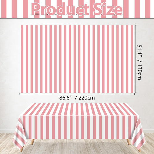 4 Pcs Pink and White Stripe Tablecloths | 51 x 86in, Plastic Table Cover, Pink Theme Party Decorations for Carnival, Movie Night, Girl's Birthday, Wedding