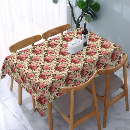 Victorian Rose Pink Flower Rectangle Tablecloth, Drop Shapes Table Cloth Dining Table Cover for Kitchen Restaurant Party Buffet Picnic, 52x70 Inch