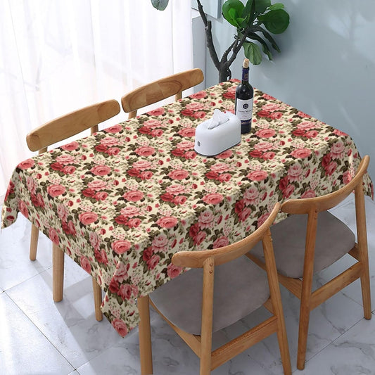 Victorian Rose Pink Flower Rectangle Tablecloth, Drop Shapes Table Cloth Dining Table Cover for Kitchen Restaurant Party Buffet Picnic, 52x70 Inch