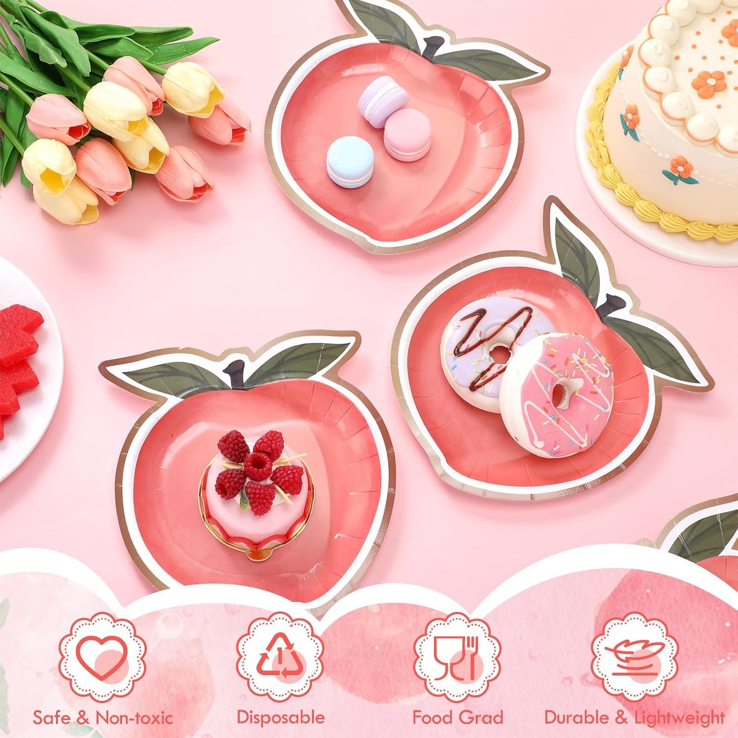 Zhehao 100 Pcs Peach Paper Plates Bulk Peach Party Decorations 7" Disposable Paper Plates for Tableware Peach Fruit Party Supplies Peach Themed Party Decorations Birthday Baby Shower Supplies