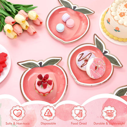 Zhehao 100 Pcs Peach Paper Plates Bulk Peach Party Decorations 7" Disposable Paper Plates for Tableware Peach Fruit Party Supplies Peach Themed Party Decorations Birthday Baby Shower Supplies