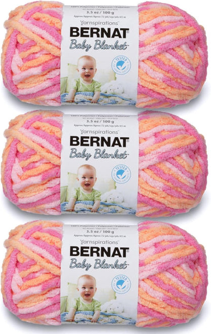 Bernat Baby Blanket Peachy Yarn - 3 Pack of 100g/3.5oz - Polyester - 6 Super Bulky - 72 Yards - Knitting/Crochet