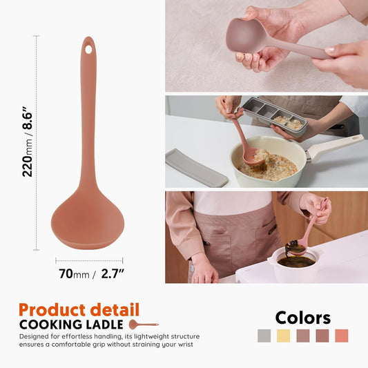 Platinum Silicone Cooking Ladle for Baking, Scraping & Mixing, 100% Food Grade Colorful Silicone Kitchen & Serving Utensils, Heat Resistant, Non-Stick Cookware - 8.6 inch Indie Pink