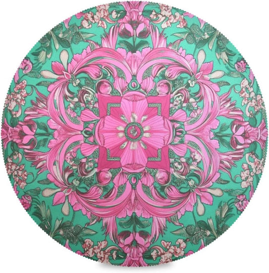 Retro Flower Pattern Peach and Green placemates Round Reusable Chalkboard placemats placemats Washable Burlap Plates placemats Heat Resistant Waterproof Christmas Table placemats Set of