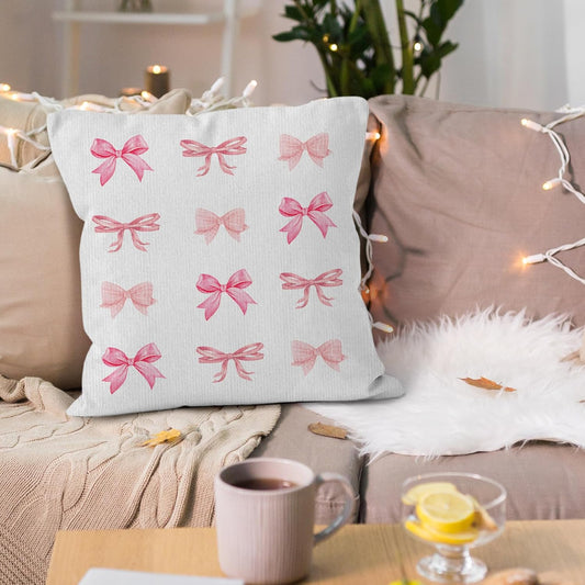 Pink Bow Throw Pillow Covers, Coquette Pillow Covers, Girly Decorative Pillow Covers for Girls Room Aesthetic, Coquette Room Decor, Bow Room Decor, Preppy Trendy Decor Pillow Covers 18x18