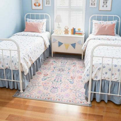 Anidaroel 5x7 Area Rugs for Living Room, Washable Pink Floral Rugs for Bedroom Girls, Soft Boho Nursery Rugs for Kids Playroom, Non Slip Low Pile Indoor Carpet for Bedside Dorm, Pink/Multi