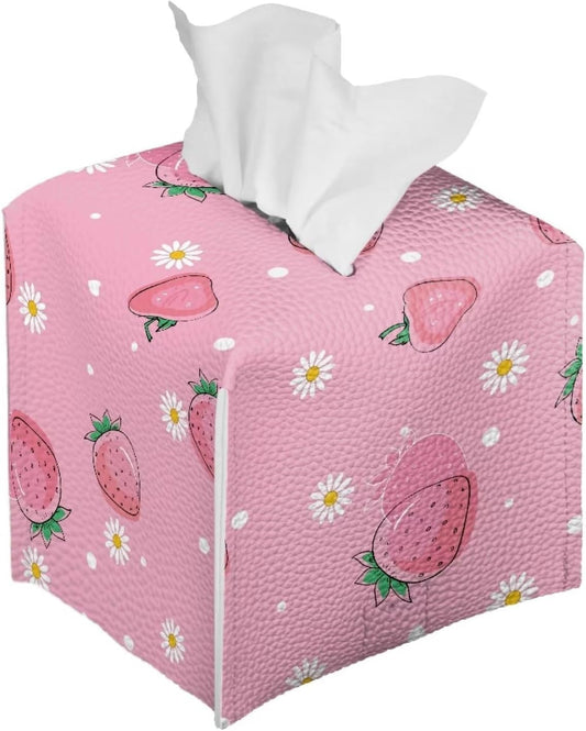 Peach Car Tissue Box Holder PU Leather Decorative Organizer Car Tissue Box Holder 5.1"X5.1"X5.5" Ideal for Bathrooms/Office/Car/Nightstand/Outdoor Tent/Dining Table