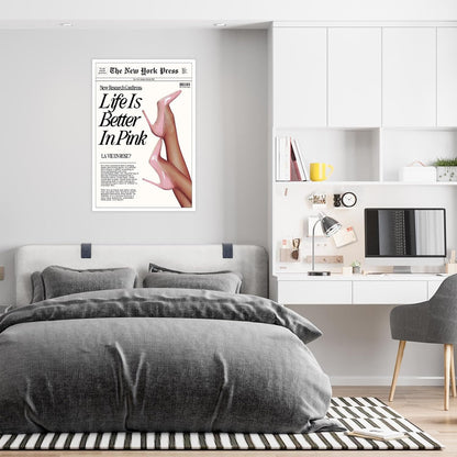 Trendy Baby Pink Poster Funny 70s Posters The New York Press Wall Art Life Is Better in Pink Hot Girl Canvas Prints Preppy Aesthetic Decor for Cool Girly Bedroom Room Home Dorm 8x12inch Unframed