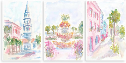 RVETNGVM 3Pcs Pink Watercolor Posters Aesthetic Wall Art Preppy Posters Pictures Pastel Pink Trendy Watercolor Wall Decor for Church Street Dorm Decor For College Girls Unframed 12"X16"