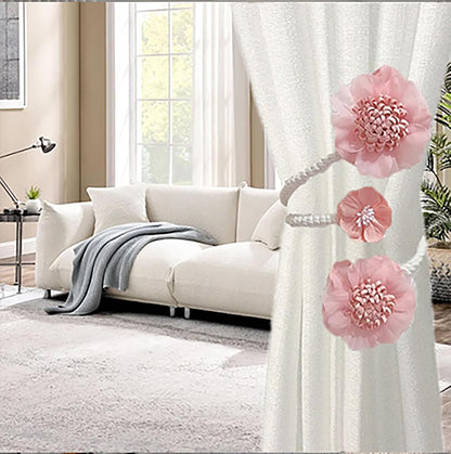 2 Packs Flower Curtain Buckle,Handmade Artificial Flower Curtain Holdbacks Clips,Flexible Curtain Tiebacks Clips Elegant Decorative for Living Room Bedroom(Pink)