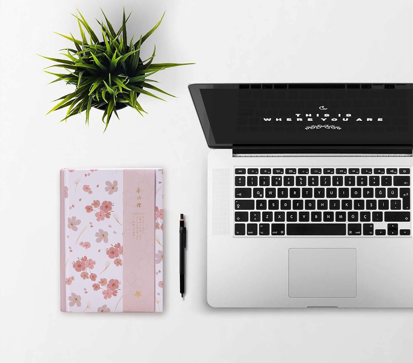 A5 Pink Hardcover Notebook Journal,Sakura Grid Diary Book Premium Paper 5.1X 7 in,226 Pages,Horizontal Line Journal for Women Girls Students Work Home School