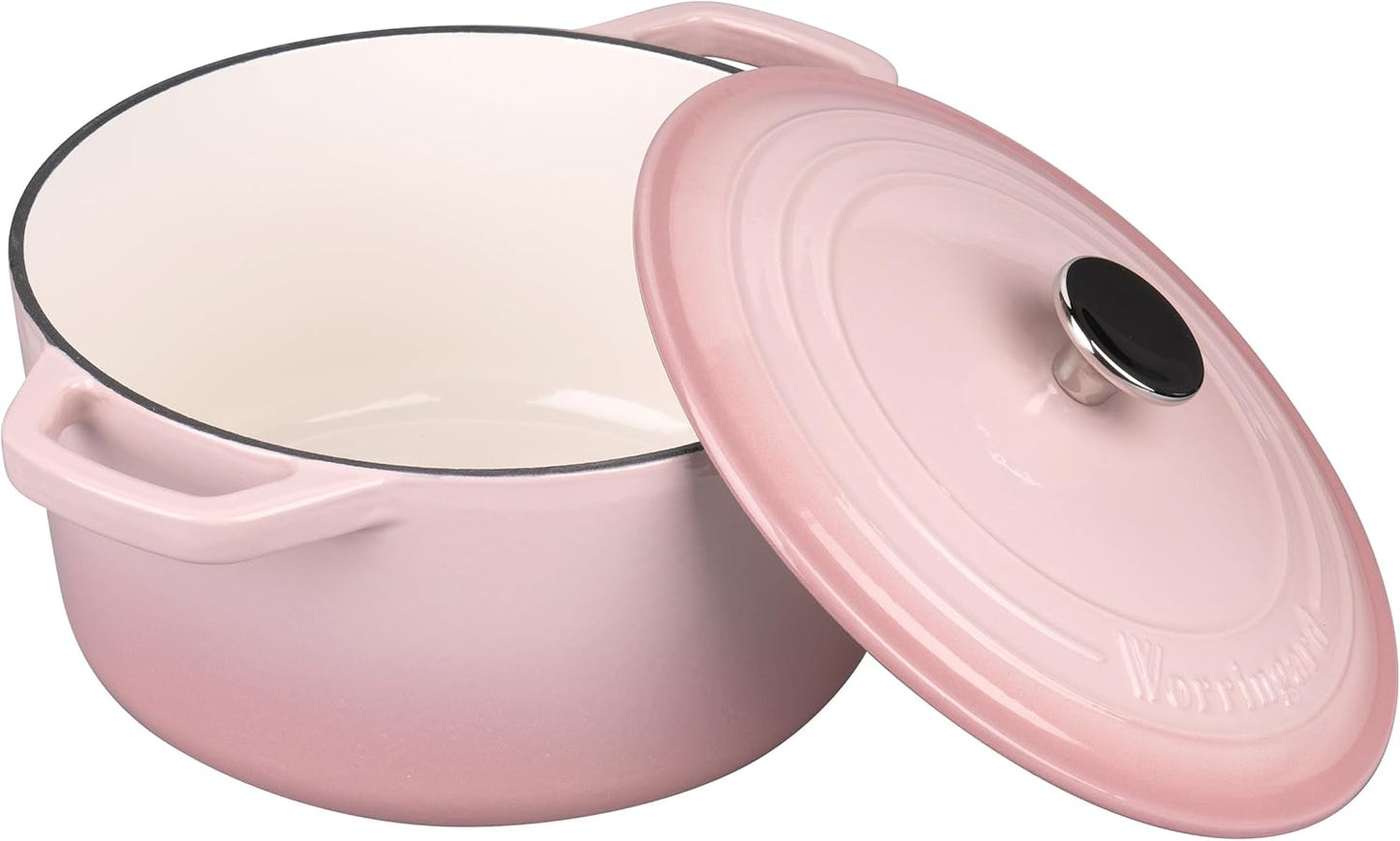 VORRINGARD Enameled Cast Iron Dutch Oven Pot with Lid, for Bread Baking, Round Bread Oven- include Sourdough Bread Baking Supplies set, 4.5QT, Pink