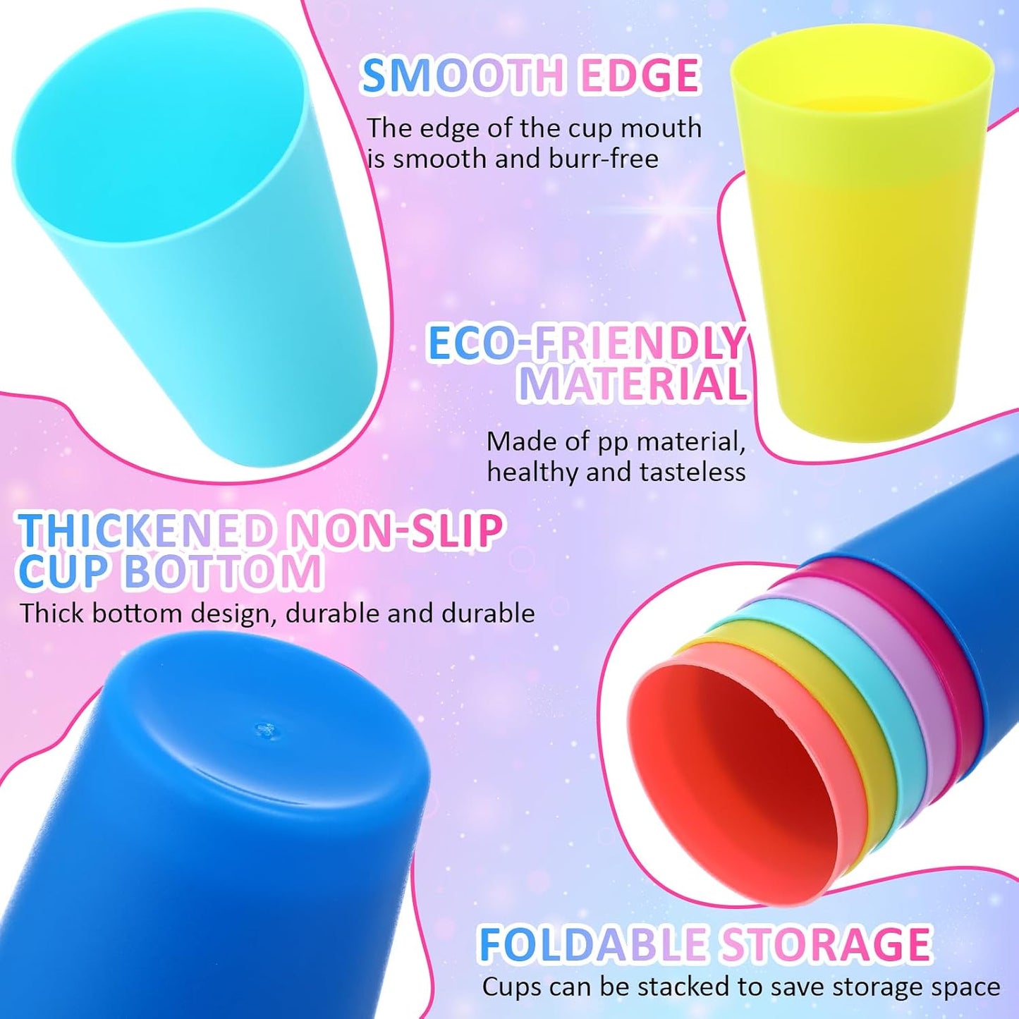 Potchen 60 Pieces Plastic Cups Kids 8.5 oz Reusable Children Drinking Cups Juice Tumblers for Toddler Adults for Parties School (Blue,Light Green,Rose Red,Pink,Sky Blue,Lavender)