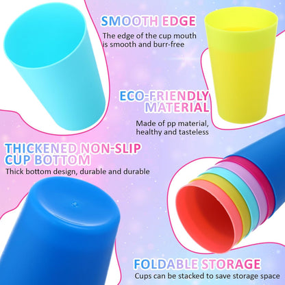 Potchen 60 Pieces Plastic Cups Kids 8.5 oz Reusable Children Drinking Cups Juice Tumblers for Toddler Adults for Parties School (Blue,Light Green,Rose Red,Pink,Sky Blue,Lavender)