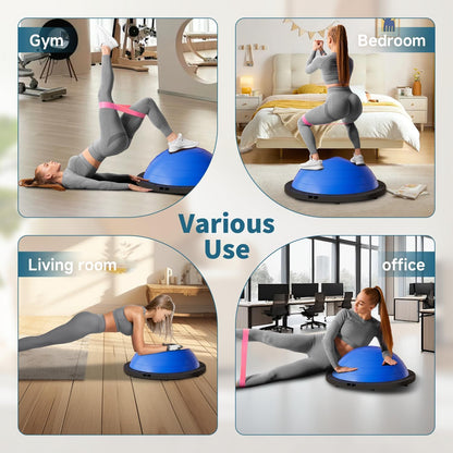 Vtory Foldable Balance Ball, Upgrate Half Ball Balance Trainer, 1300 lbs Capacity Stability Ball, 23.5 Inch Yoga Half Ball, with Resistance Band & Foot Pump, No-slip Blue Pink