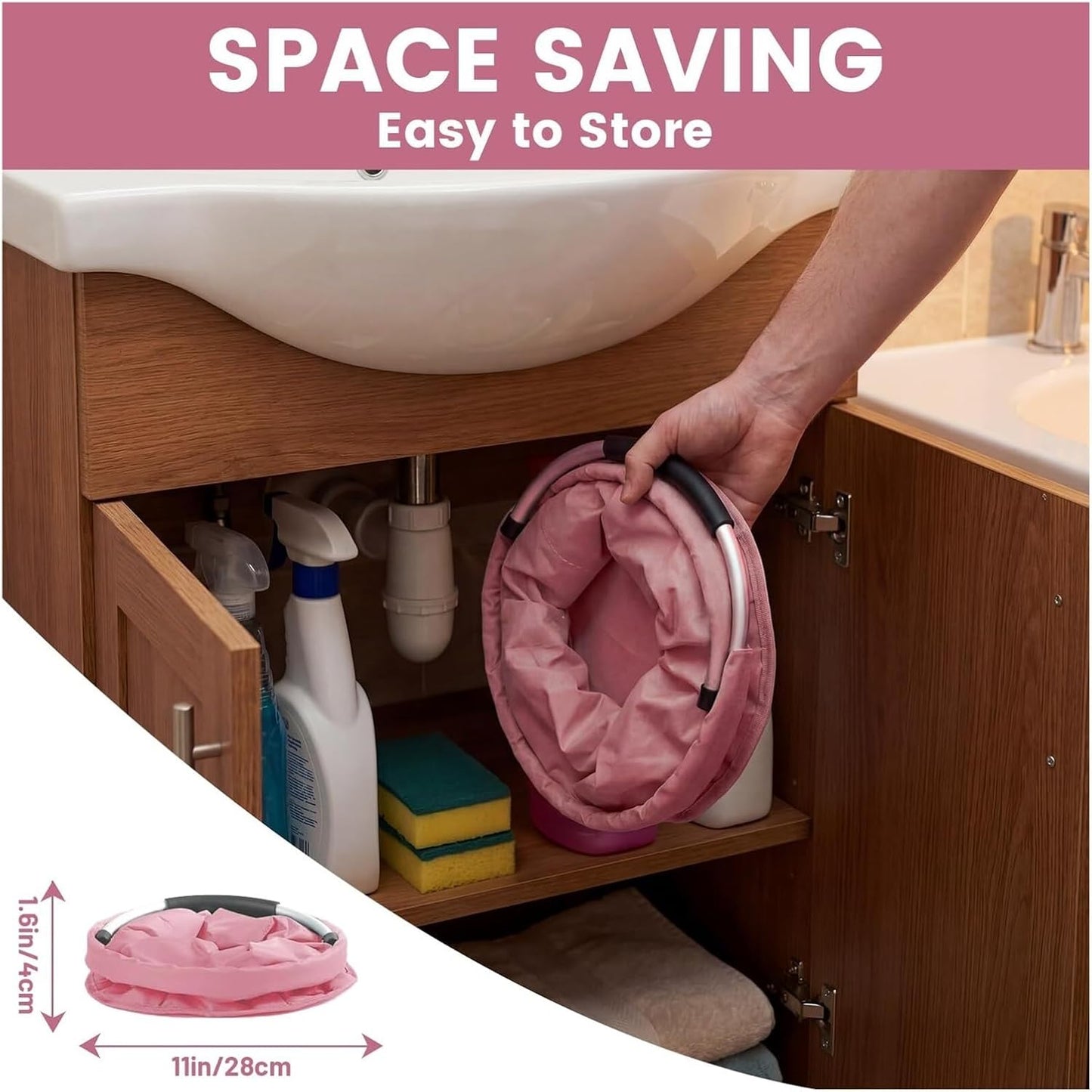 17L Foldable Cleaning Caddy with Handled - Heavy Duty Oxford Fabric Storage Bucket, Portable Organizer for Home, Garden, Beach & Picnic(Pink)